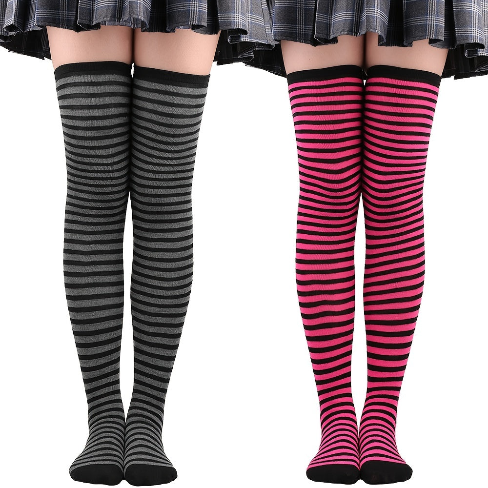 Striped Thigh High Socks Cosplay Over The Knee Stockings