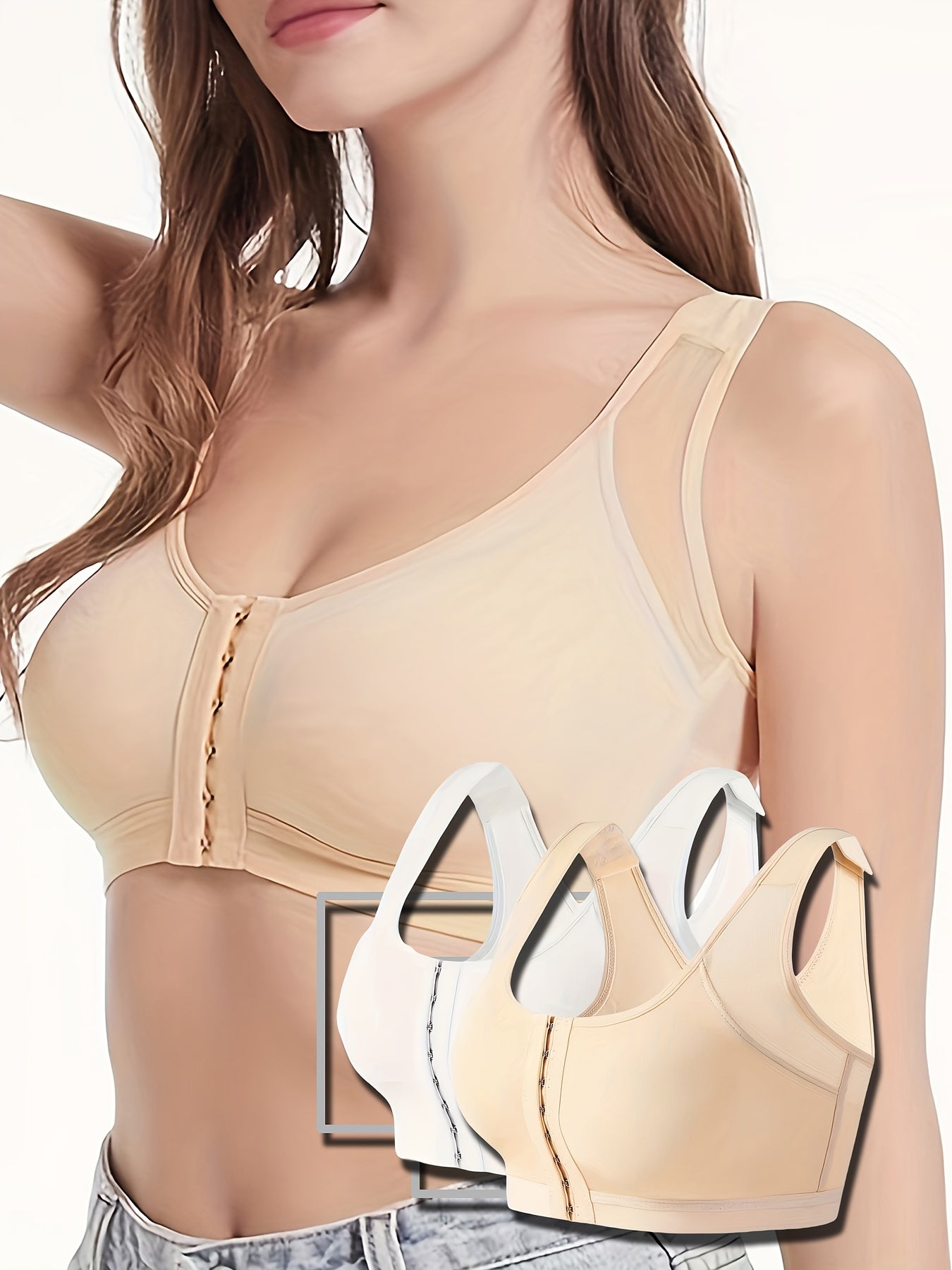 2pcs Front Closure Sports Bra Wirefree Lift Up Activewear