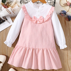 Toddler Girls Plaid Bowknot Dress Long Sleeve Fall Winter Outfit