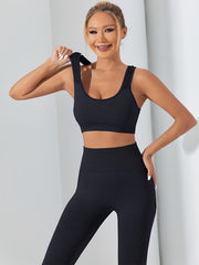 2pcs Solid Fitness Yoga Set Sports Bra & Leggings Women's Activewear
