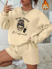 Women's Plus Skull Print Long Sleeve Sweatshirt & Shorts Set