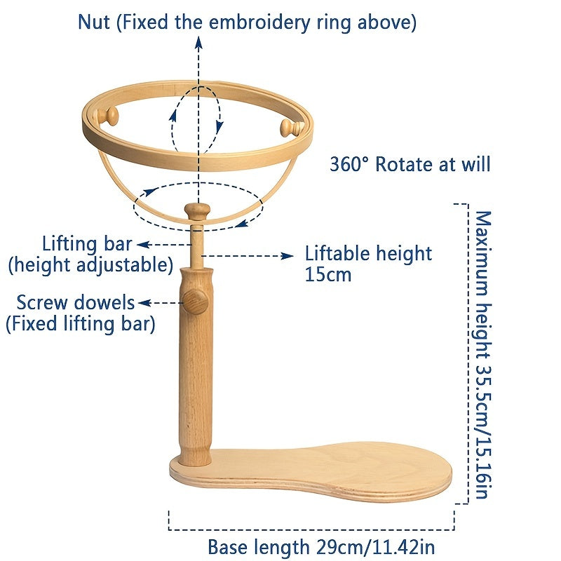 Wood Adjustable Rotated Embroidery Hoop Stand & Hoops