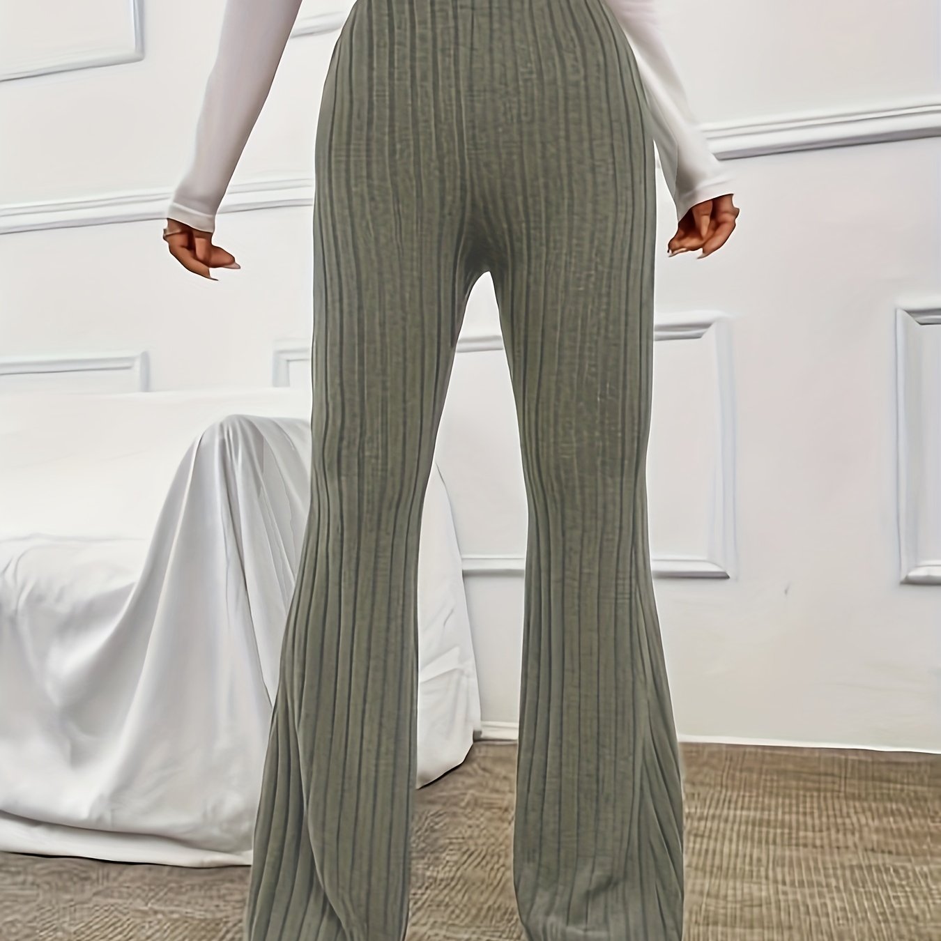 Ribbed Flare Leg Pants Spring & Fall Women's Clothing