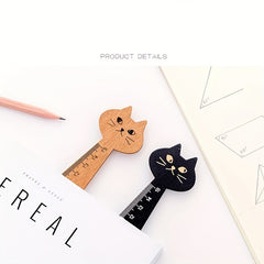 Cartoon Cat Drawing Ruler Wood Vintage Stationery Halloween Gift