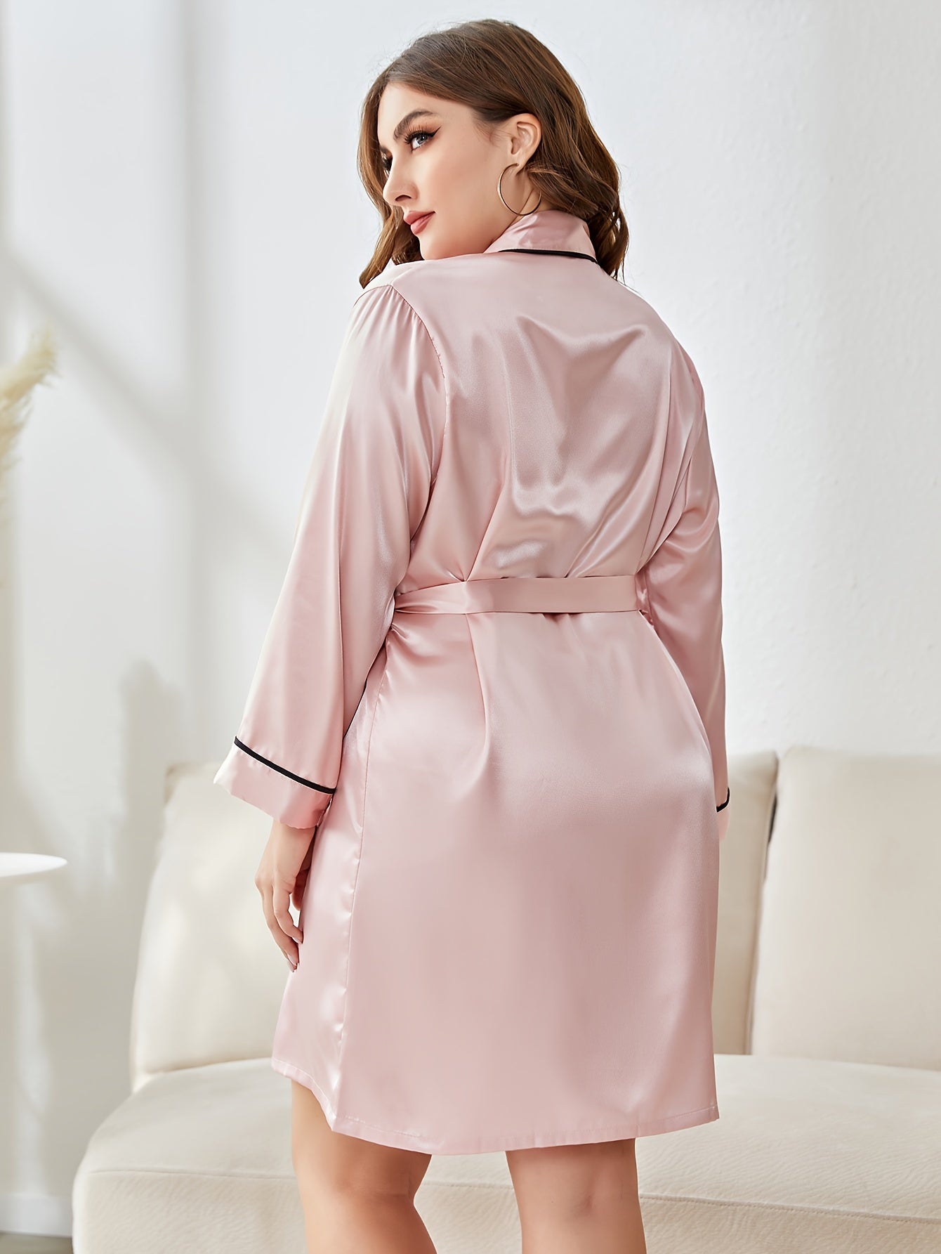 Satin Silk Nightgown Long Sleeve Open Front Bathrobe