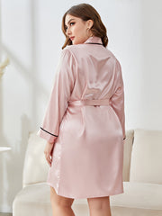 Satin Silk Nightgown Long Sleeve Open Front Bathrobe