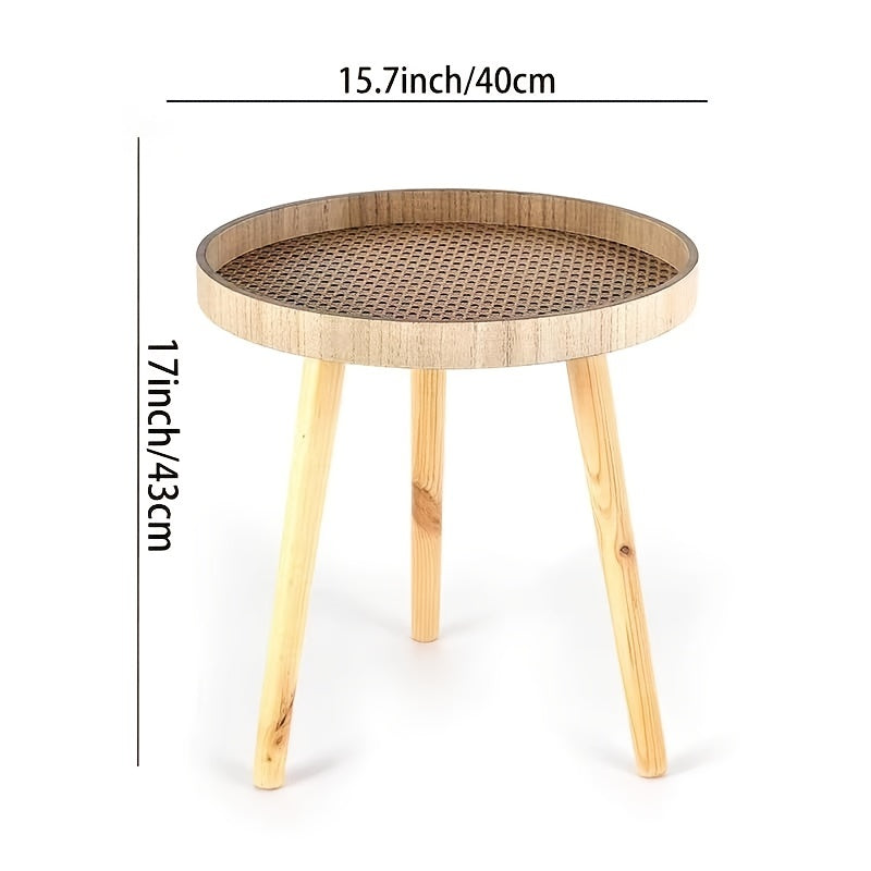 Rattan Nightstand with Solid Wood Legs - Space Saving and Lightweight