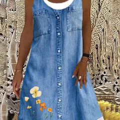 Women's Plus Floral & Denim Print Loose Tank Dress