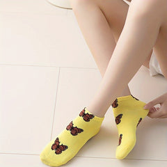 5 Pairs Butterfly Print Ankle Socks Women's Stockings