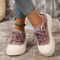 Women's Solid Sneakers Lace Up Low Round Toe Side Hollow Out Skate Shoes