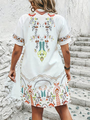 Plus Tribal Print Lace Panel V Neck Vacay Dress