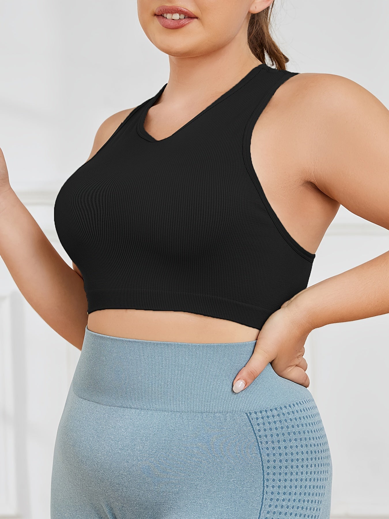 Ribbed Racer Back High Stretch Sports Bra