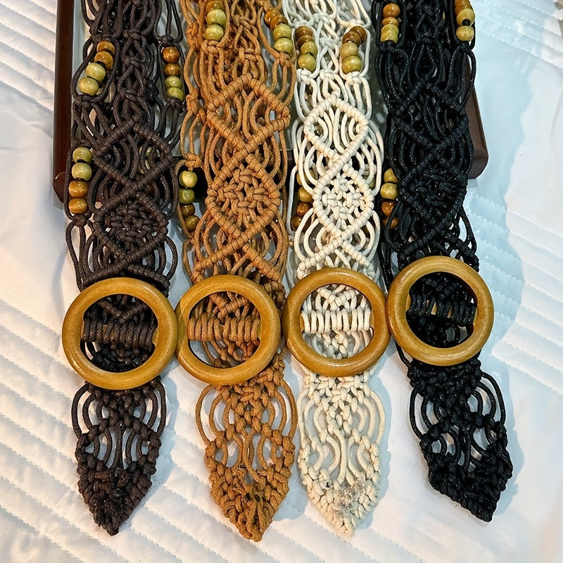 Boho Hollow Out Braided Belt Vintage Wax Rope Waistband Casual Jeans Belt