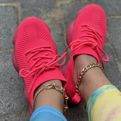 Women's Mesh Breathable Platform Sneakers - Casual Sports