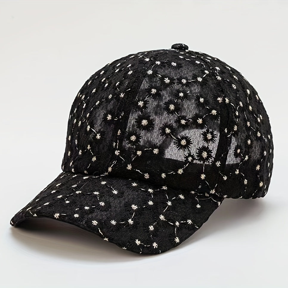 Candy Mesh Baseball Cap Flower Embroidery Lace Trucker Hat