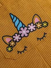 Toddler Girl's Unicorn Pattern 2pcs Top & Overalls Set for Spring Fall