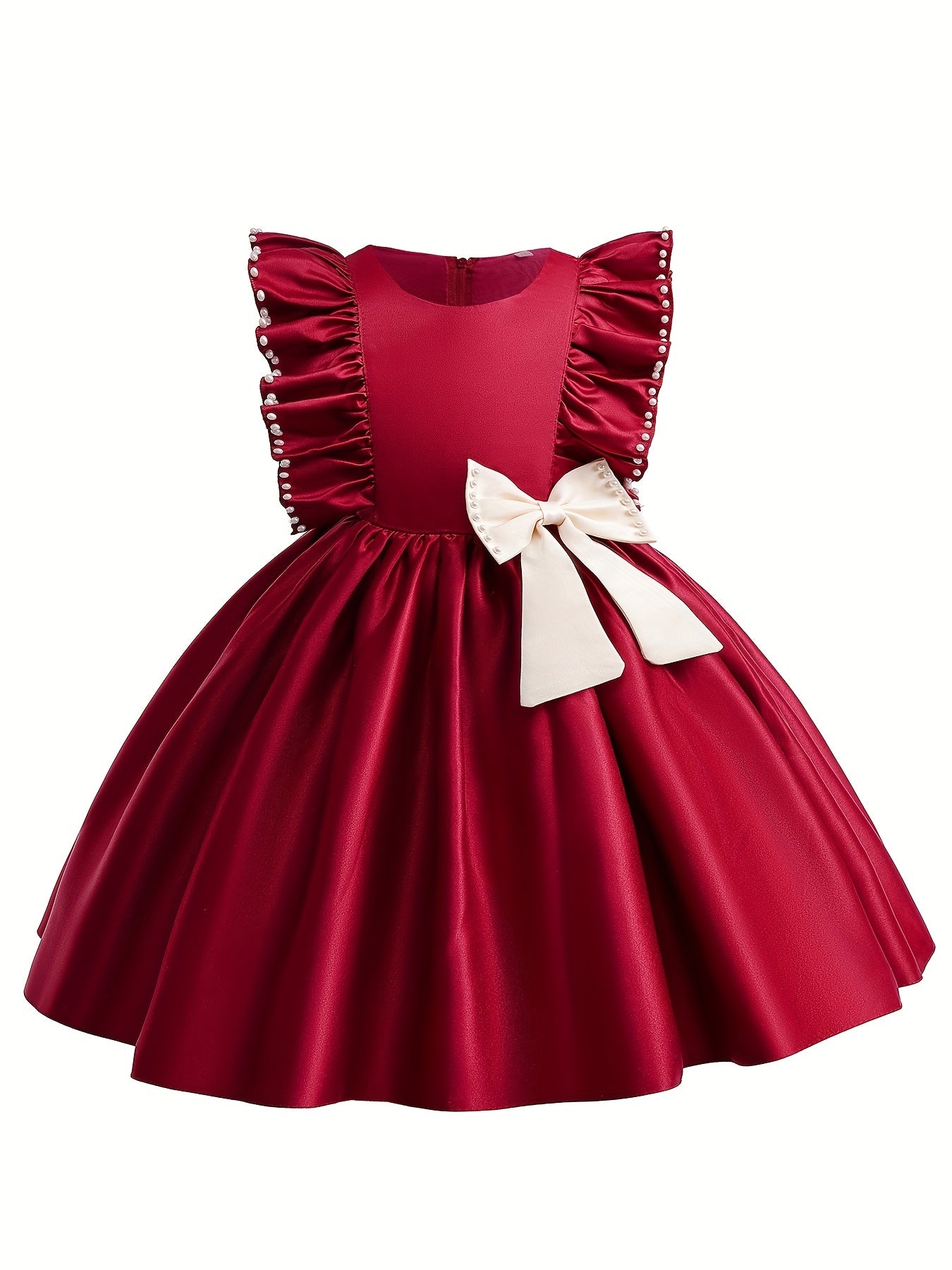 Girls' Formal Dress Bowknot & Beaded Satin Party Flower Girl Dress Tutu Gown