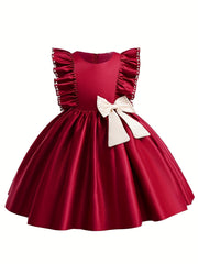 Girls' Formal Dress Bowknot & Beaded Satin Party Flower Girl Dress Tutu Gown