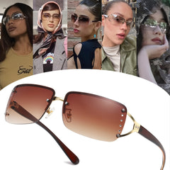 Y2K Sunglasses Women Rimless Rectangle Sun Glasses Shades