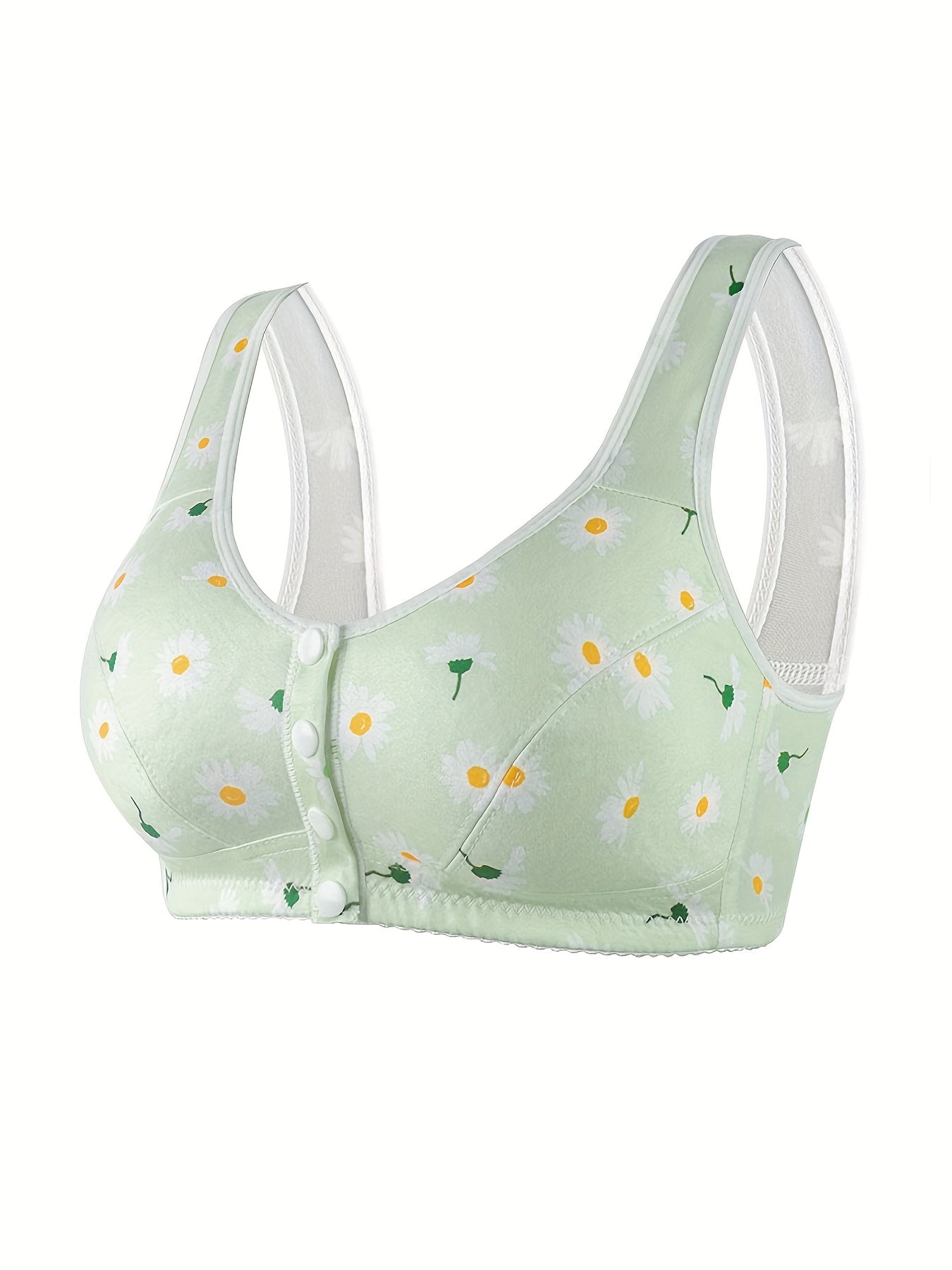 4pcs Floral Print Wireless Bras Front Buckle Push Up Bra Women's Lingerie