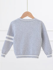 Boys Casual College Style Cardigan Sweater Crew Neck Tops