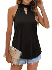 Halter Top Keyhole Tie Back Sexy Solid Summer Sleeveless Top