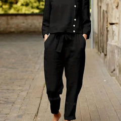 Casual Two piece Set Crew Neck Long Sleeve Tops & Wide Leg Pants