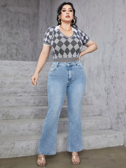 High Rise Flared Jeans Women's Plus Medium Stretch Casual Bell Bottom