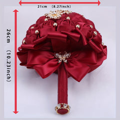 Red Velvet Roses Bridesmaid Bouquet with Crystal and Pearl Accents