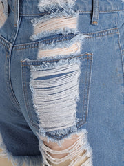 Sexy Denim Shorts Plus Size Ripped Fringe Trim Button Fly Pockets