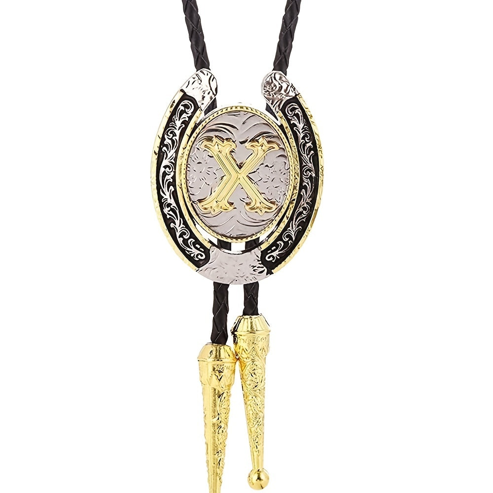 Round Natural Letter X Western Cowboy BOLO Tie Zinc Alloy Shirt Accessory