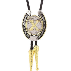Round Natural Letter X Western Cowboy BOLO Tie Zinc Alloy Shirt Accessory