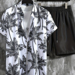Coconut Palm Print Men's 2Pcs Casual Summer Outfit