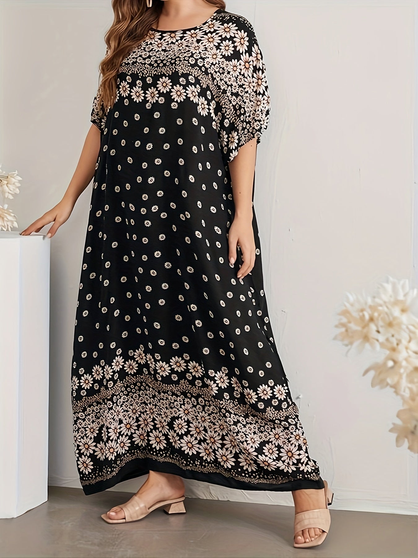 Daisy Print Kaftan Dress for Women