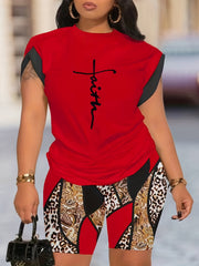 Cross Leopard Baroque Print Top & Shorts Set