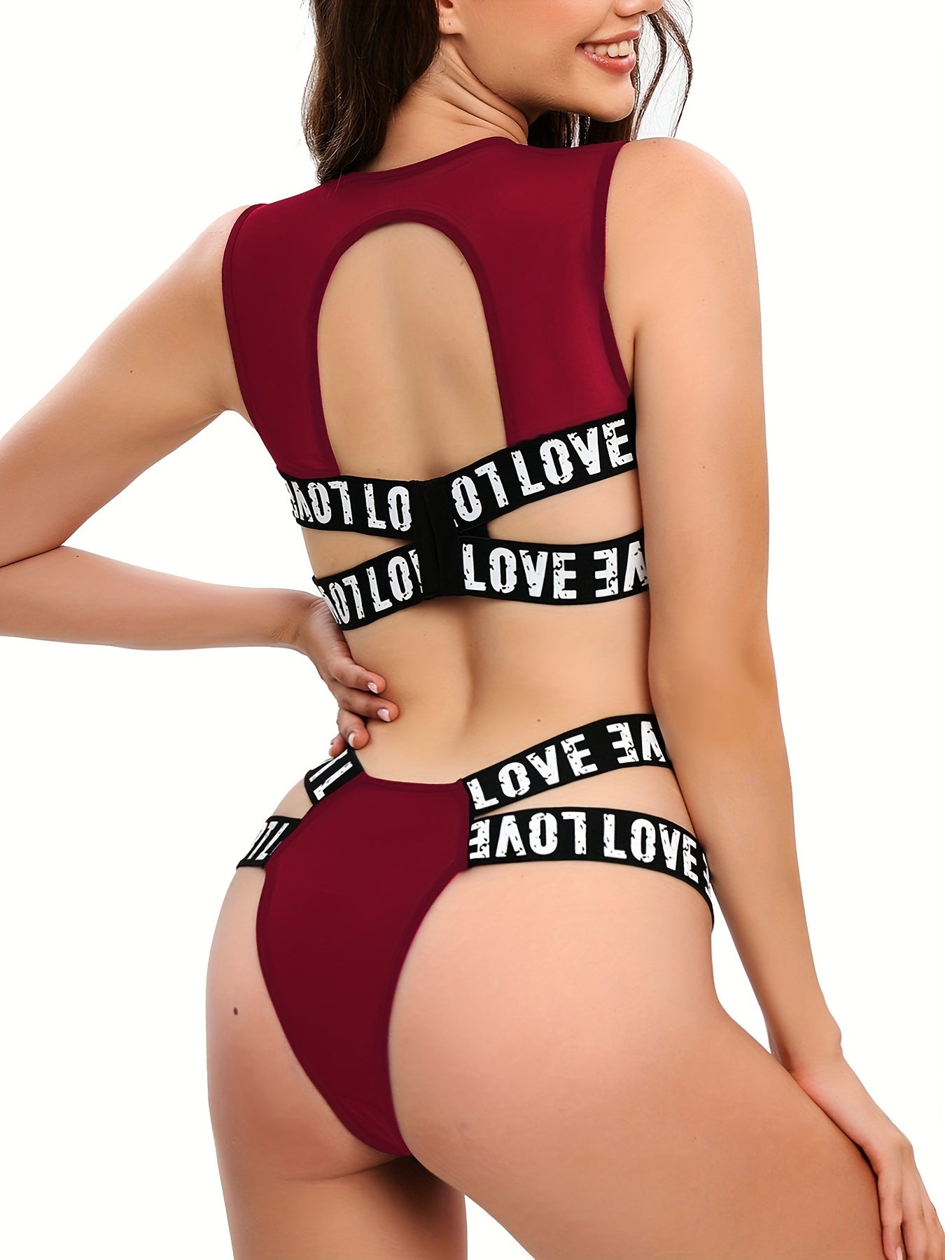 Hot Letter Print Lingerie Set Hollow Out Bra & Panties