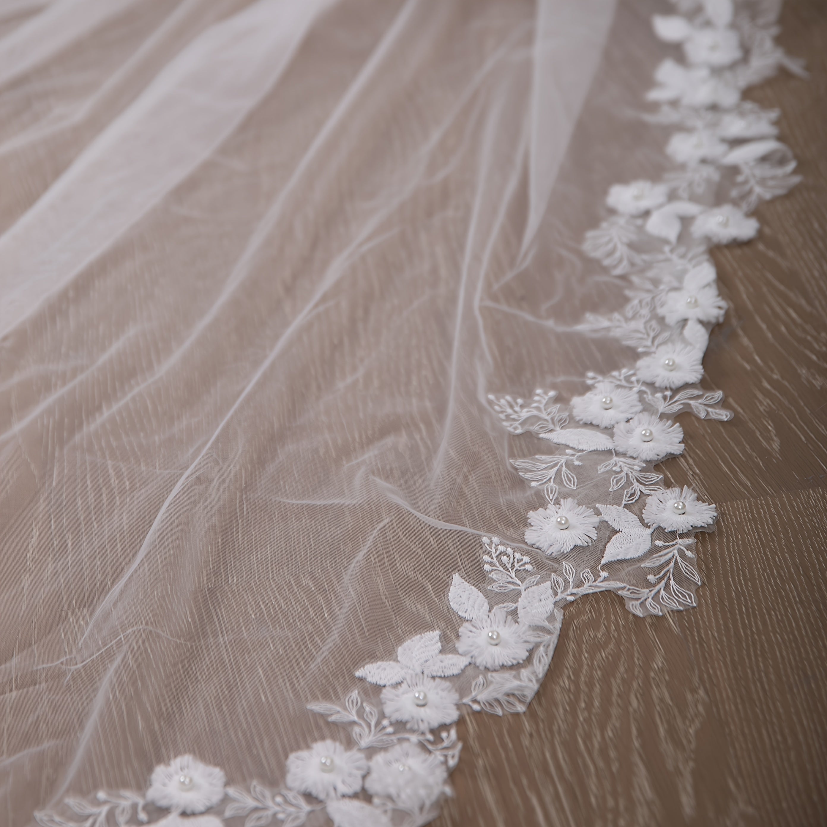 Boho Wedding Lace Border Veil Full Lace Circular Train Ivory Bridal Veil