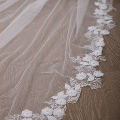 Boho Wedding Lace Border Veil Full Lace Circular Train Ivory Bridal Veil