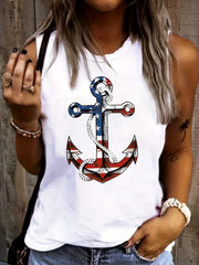 American Flag Anchor Print Tank Top for Women
