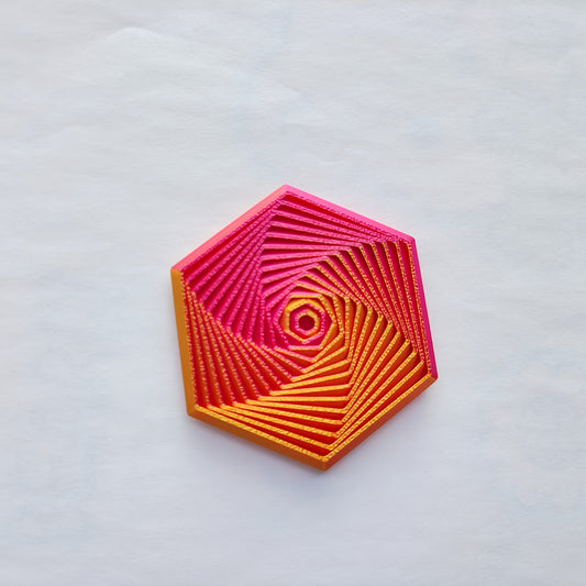 Hexagon Spiral Tower Illusion 3D Puzzle - Red Gradient Optic Illusion