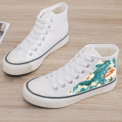 Wave Print Plush Lined Thermal Chunky Canvas Sneakers - High Top