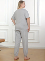 Slogan Print Pajama Set - T Shirt & Joggers Home Wear