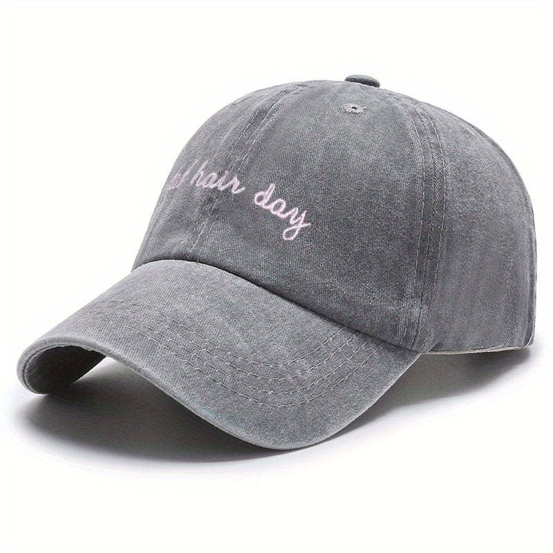 Distressed Ponytail Baseball Cap Embroidered Sun Hat