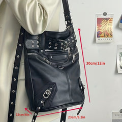 Punk Style Crossbody Bag Eyelet Belt Decor Hobo Bag