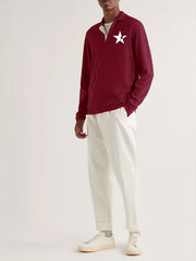 Star Pattern Polo Sweater Men's Casual Warm Mid Stretch V Neck Pullover Sweater