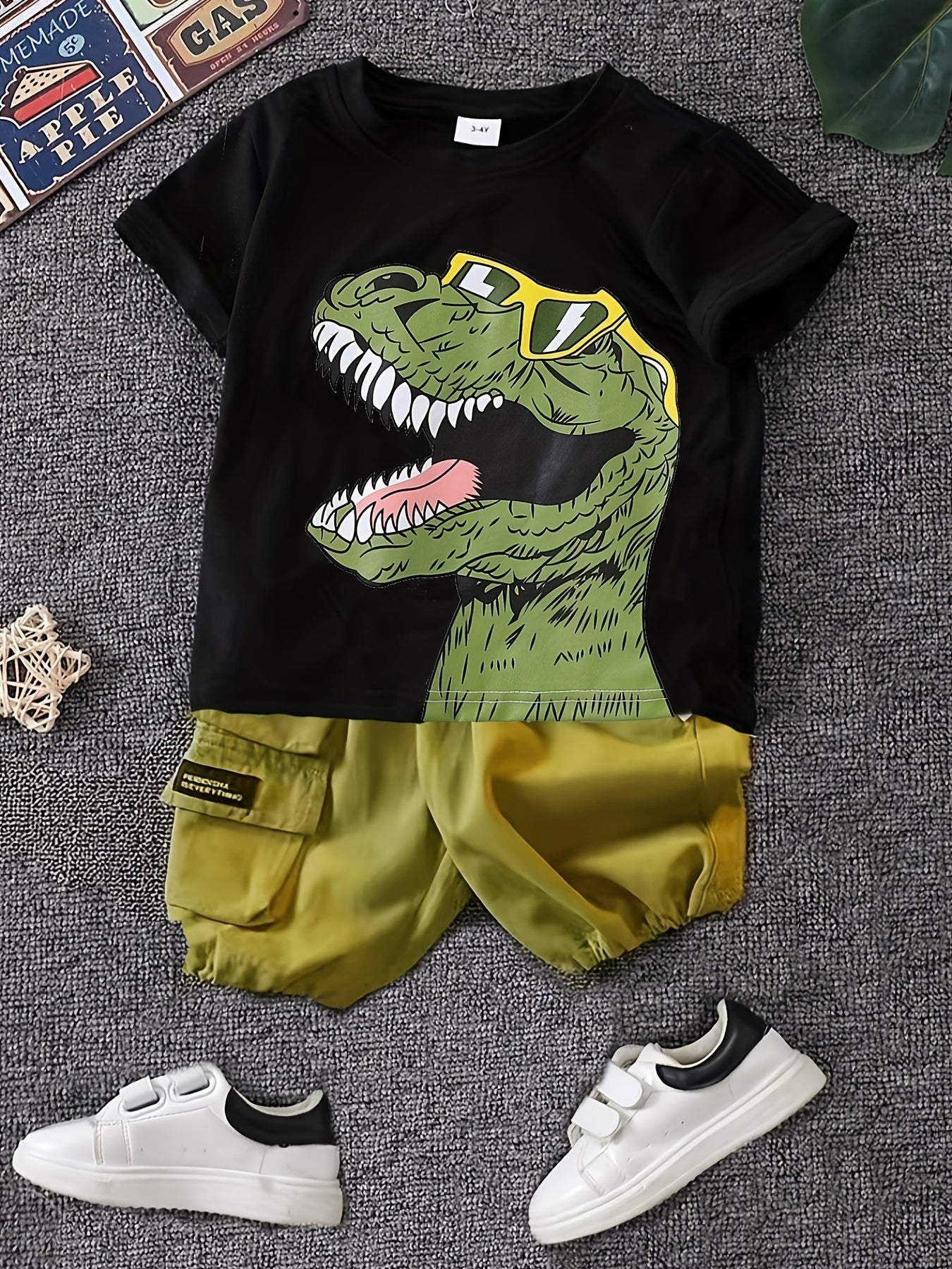 Boys Dino Outfit Cargo Shorts & T shirt Casual Summer Kids Clothes