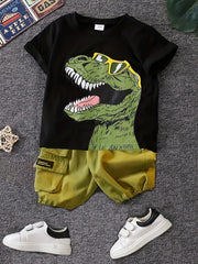 Boys Dino Outfit Cargo Shorts & T shirt Casual Summer Kids Clothes