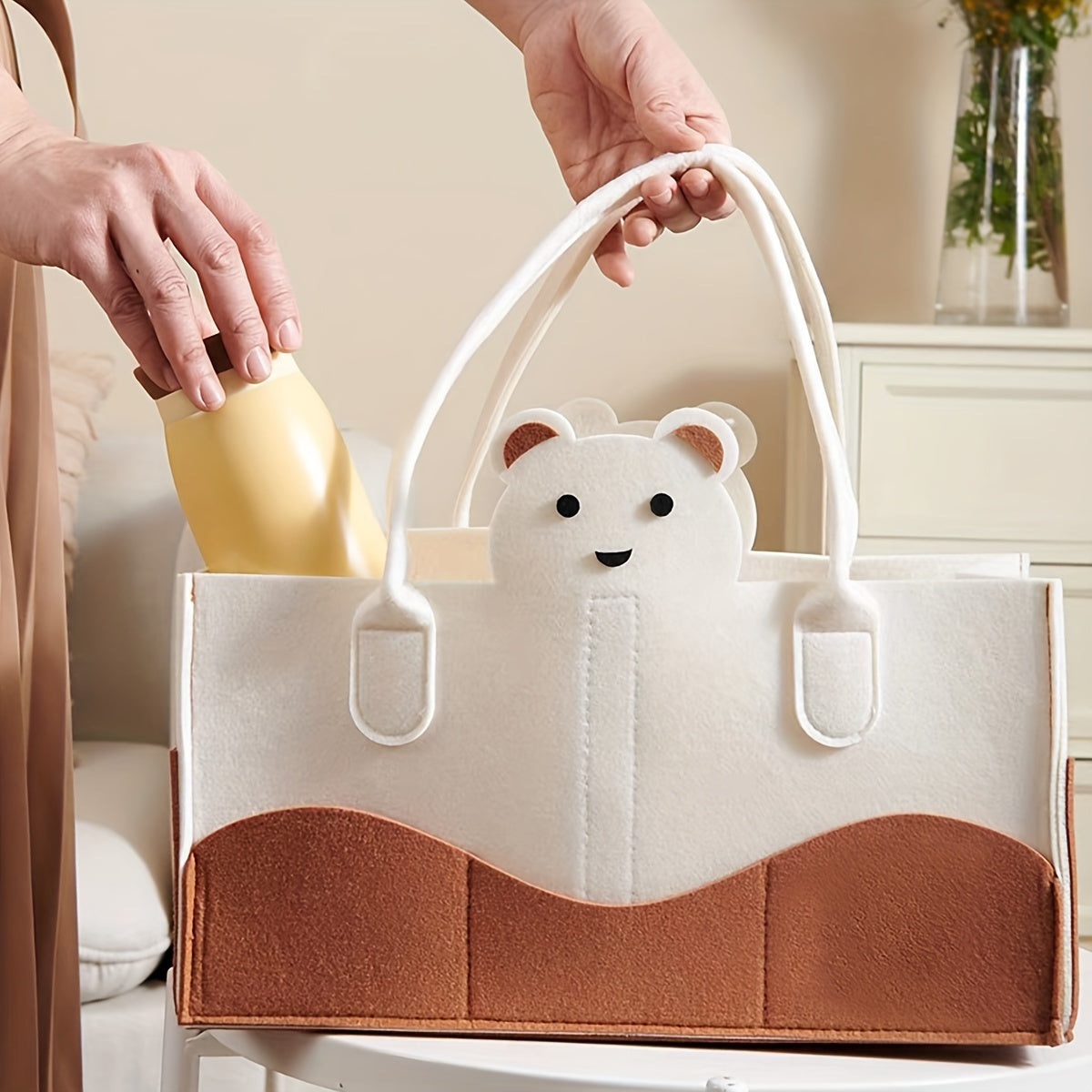 Cute Animal Felt Diaper Storage Bag for Diapers and Wipes