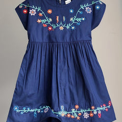 Toddler Girls Flowers Embroidered Batwing Sleeve Cotton Princess Dress