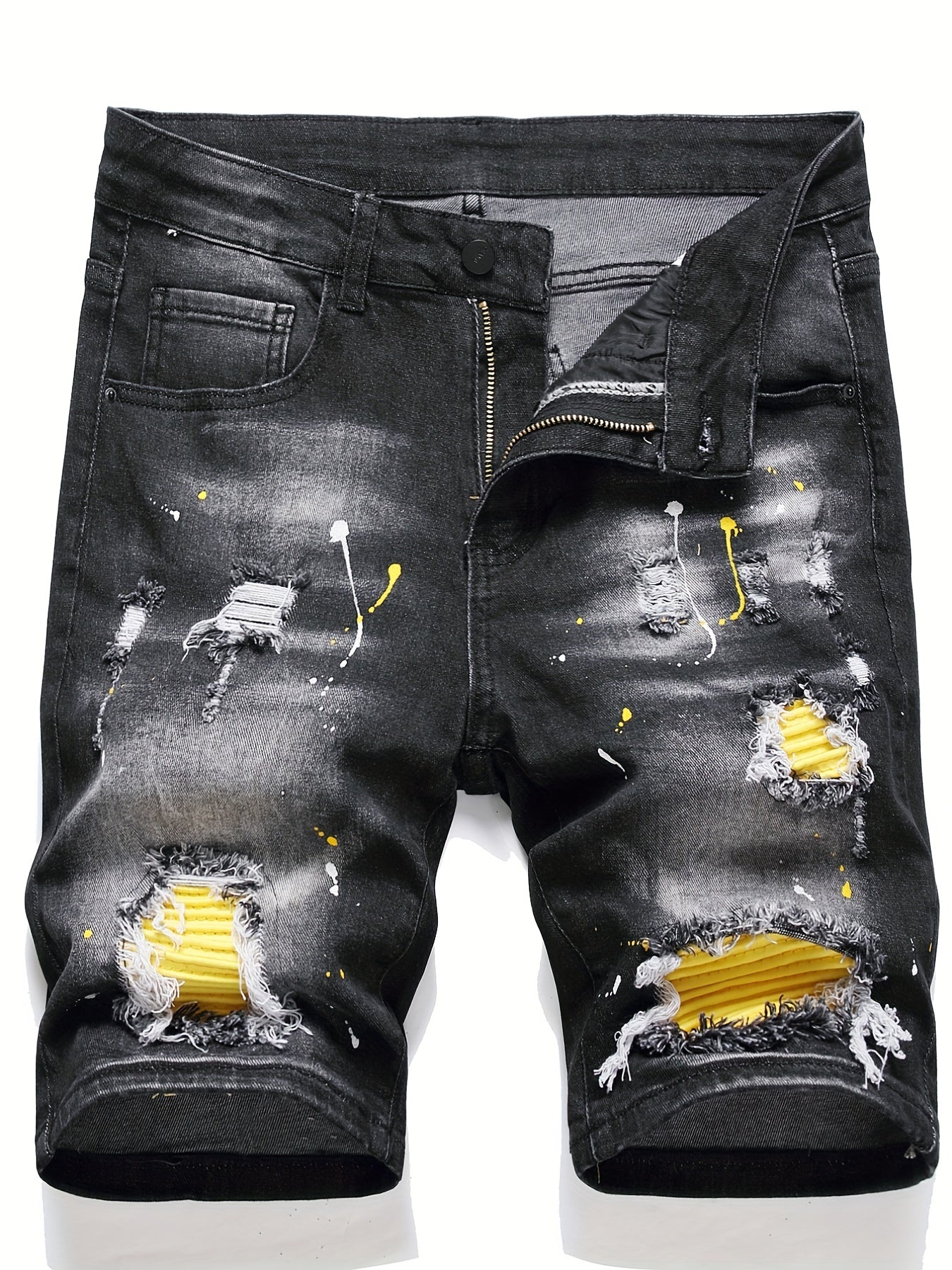 Men's Spray Painted Ripped Denim Shorts